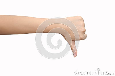 Hand signaling thumb down Stock Photo