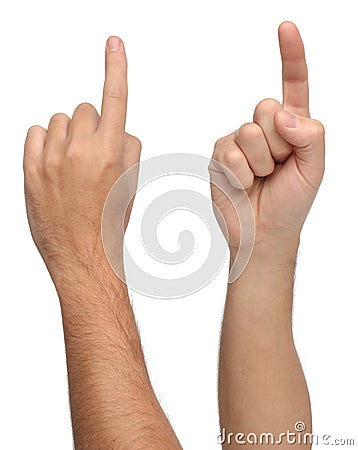 Hand signs. Pointing or touching something. Stock Photo