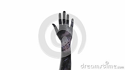 Hand silhouette cosmic woman arm glitter bubble Stock Photo