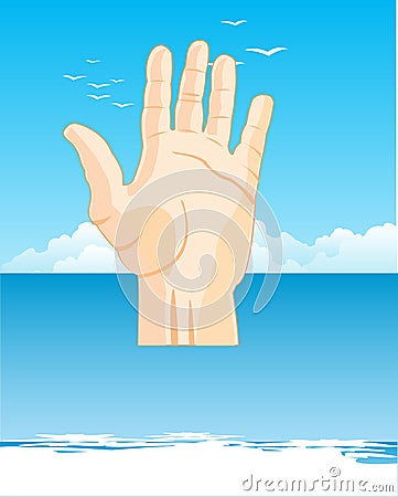 Hand sinking water person on white background is insulated Vector Illustration