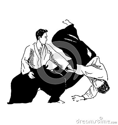 Hand sketch fighters aikido Vector Illustration