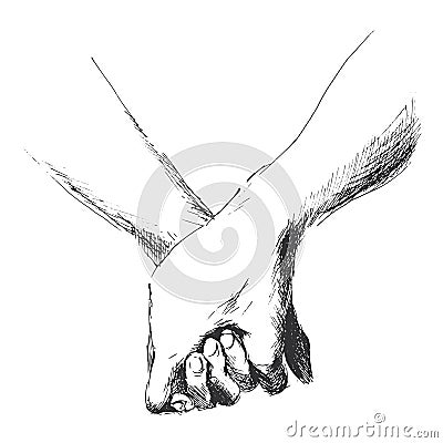 Hand sketch holding hands Vector Illustration