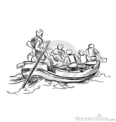 Hand sketch of people on a raft Vector Illustration