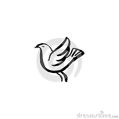 Hand sketched bird. Black cut silhouette on a white background. Cartoon Illustration