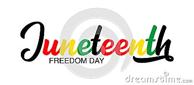 Hand sketched colorful JUNETEENTH word as banner. Lettering or modern calligraphy. Vector Vector Illustration