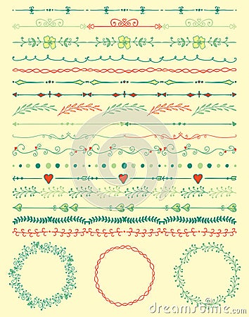 Hand Sketched Colorful Seamless Borders, Frames Vector Illustration