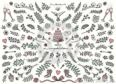 Floral design elements for wedding cards Vector Illustration