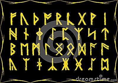 Golden rune alphabet background Vector Illustration