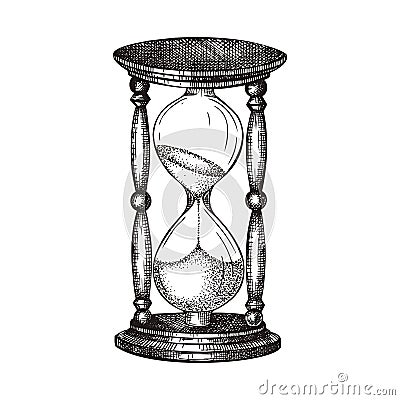 Hand sketched hourglass illustration. Vector drawing of sandglass in vintage style. Sketched wooden sandglasses for time, deadline Vector Illustration