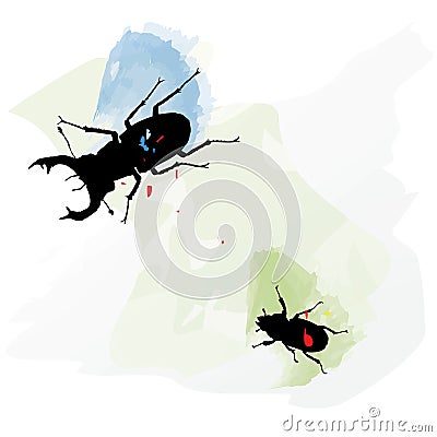 Hand sketched set of two beetles. Insects drawing. Vector Illustration