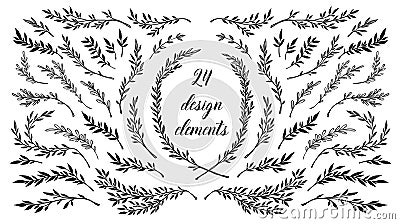 Hand sketched vector vintage elements laurels, frames, leaves, Vector Illustration