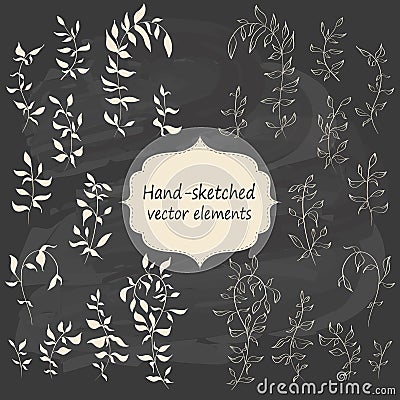 Hand sketched vintage floral elements Vector Illustration