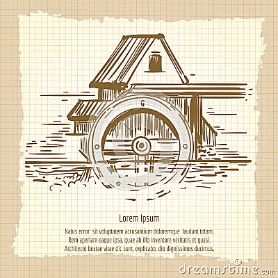 Hand sketched vintage mill poster design Vector Illustration