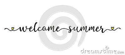 Hand sketched WELCOME SUMMER quote as banner. Lettering for poster, label, sticker, flyer, header, card, advertisement Vector Illustration