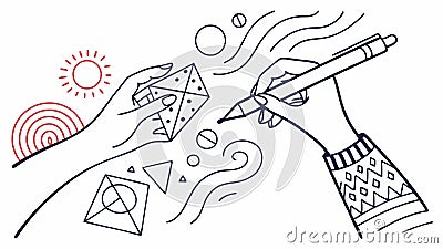 Hand sketching with a pen on document abstract geometric elements vector design Generative AI Vector Illustration