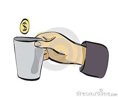 Hand with small can begging for money Vector Illustration