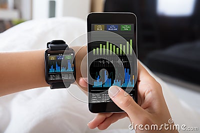 Hand With Smart Watch Showing Heart Beat Rate Stock Photo