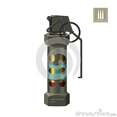 Hand smoke grenade of special forces. Detailed realistic image of anti-terrorist ammunition. Police explosive. Vector Illustration