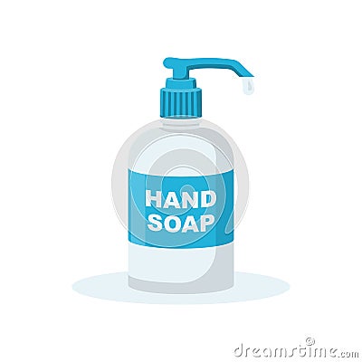 Hand soap. Disinfectant flat icon. Liquid soap in plastic pump bottle. Vector Illustration