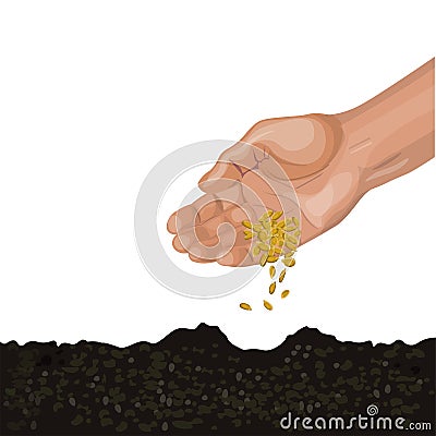 Hand sowing seeds Vector Illustration