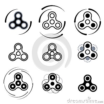 Hand spinner fidget toy vector icon set. Vector Illustration