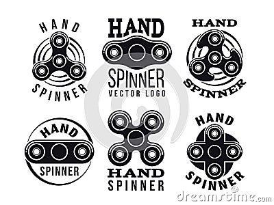 Hand spinner vector logo and labels. Fidget spinners emblems Vector Illustration