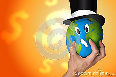 Hand squeezing the world Stock Photo