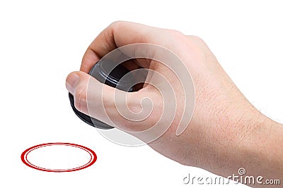 Hand with stamp - copy-space in printout Stock Photo