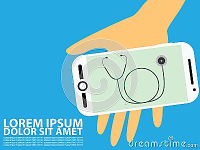 Hand and stethoscope apps. Vector Illustration