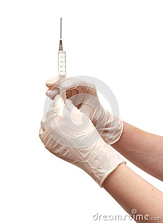 Hand syringe with a antibiotic Stock Photo