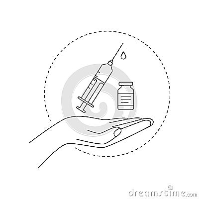 hand, syringe and vaccine Vector Illustration