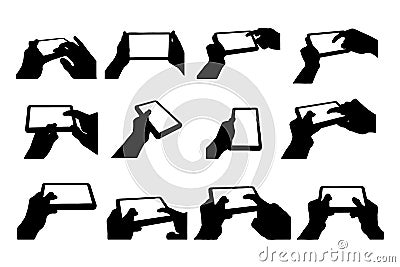 Hand with tablet silhouette clip art icon collection on white background design by vector Vector Illustration