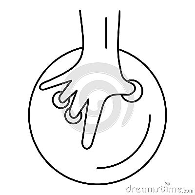 Hand take a bowling ball icon, outline style Vector Illustration