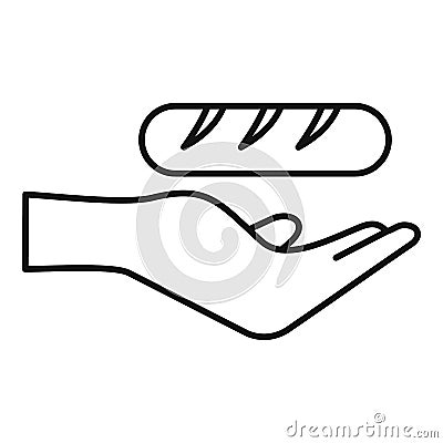 Hand take donate bread icon, outline style Vector Illustration