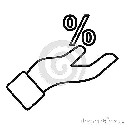 Hand take percent tax icon, outline style Vector Illustration