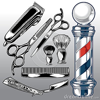 Barber Shop Accessories Hair Salon Hair Stylist Vintage Luxury Pomade Vector Vector Illustration