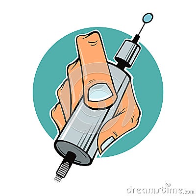 Hand of the tattoo artist with the tattoo machine with white out Vector Illustration