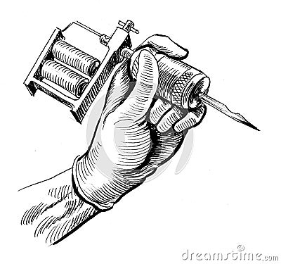 Hand with a tattoo machine Cartoon Illustration