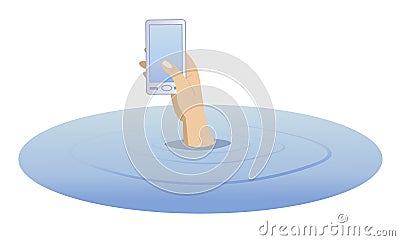 Hand with a telephone rising from the water Vector Illustration