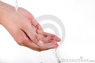 The hand then water isolated on white Stock Photo