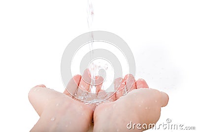 The hand then water isolated on white. Stock Photo