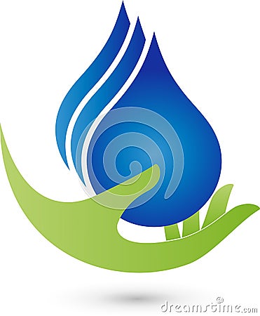 Hand and three water drops, wellness and water logo Stock Photo