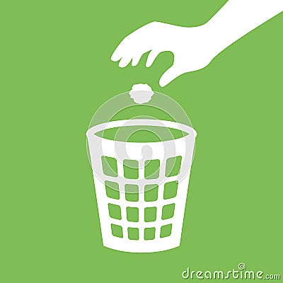Hand throwing paper in a basket Vector Illustration