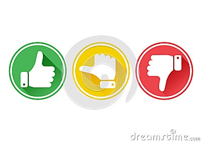 Hand with the thumb in green, yellow and red buttons. Vector Cartoon Illustration