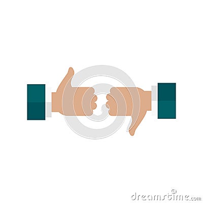 Hand with thumb up and down on blue background Cartoon Illustration