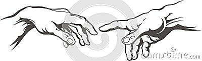 Hand to hand tattoo. Creation of Adam. Fresco painting by Michelangelo Vector Illustration