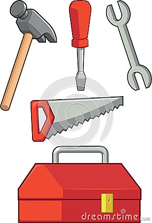 Hand Tool - Hammer, Screwdriver, Wrench, Saw & Too Vector Illustration