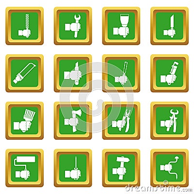 Hand tool icons set green Vector Illustration