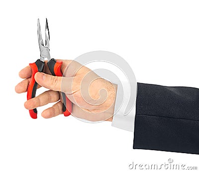 Hand with tool pliers Stock Photo