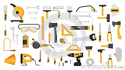 Hand tool set. Collection of equipment for repair Vector Illustration